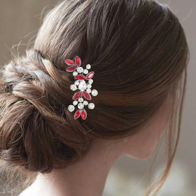 Catery Rhinestone Bride Wedding Hair Comb Red Crystal Side Comb Bridal Hair Piece Clips Headpiece Bridesmaid Hair Accessories for Women and Girls - Image 3